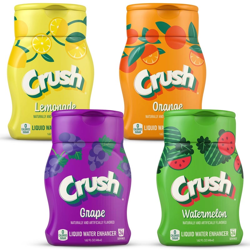 Crush, Summer Variety, Liquid Water Enhancer - New, Better Taste! (4 Bottles, Makes 96 Flavored Water Drinks) - Sugar Free, Zero Calorie